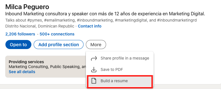 Convertir el perfil de linkedin en un resume o CV